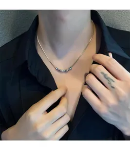 Men titanium steel bamboo necklace trendy minimalist clavicle chain cool fashion jewelry