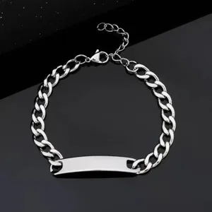 Men's stainless steel Cuban link ID bracelet, hip hop style polished metal jewelry for men.