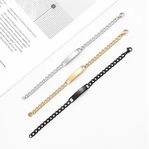 Men stainless steel Cuban chain curved plaque bracelet simple hip hop fashion jewelry