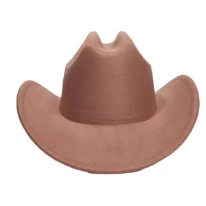 Gedetailleerd close-up van de bruine wollen vilt western cowboy hoed met duidelijke stiksels.