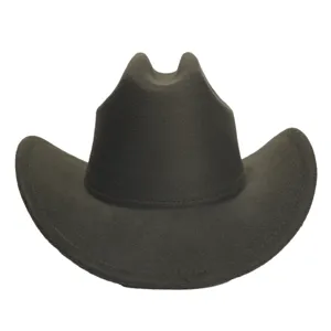 Detailopname van de klassieke vilten westerse cowboyhoed met gekrulde rand en zachte textuur.