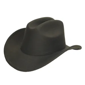 Gedetailleerd overzicht van de donkergrijze wollen vilt cowboyhoed met fijne textuur en gebogen rand.