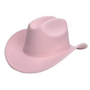 Roze vilt cowboyhoed voor dames, stijlvolle hoed met gekrulde rand, herfst en winter mode.