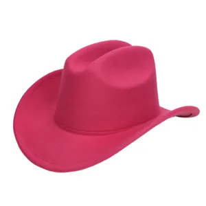 Roze vilt cowboyhoed voor dames, stijlvolle opstaande rand jazz pet, herfst winter warm.