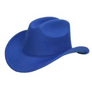 Blauwe vilt western cowboy hoed jazz hoed voor herfst winter mode dagelijkse details