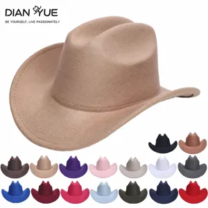Unisex Vintage Westerse Cowboy Hoed Klassieke Brede Rand Vilt Fedora Hoed Voor Mannen Vrouwen Kinderen