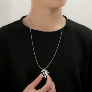 Men's silver dragon pendant necklace punk style fashion sweater chain jewelry accessory