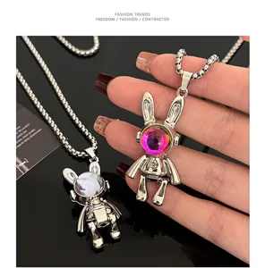 Collier lapin mécanique argenté style hip-hop chaîne pull couple accessoire mode