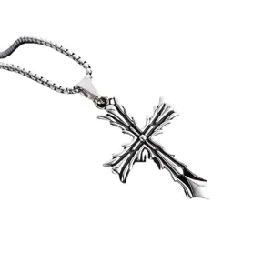 Retro hip-hop cross pendant necklace for men and women, vintage gothic street style jewelry.