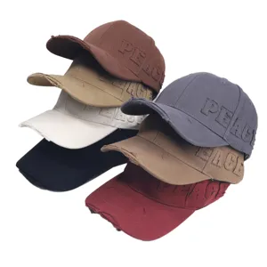 Vintage baseballcap met peace borduurserie, casual versleten pet met gebogen rand voor iedereen.