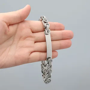 Men Stainless Steel Byzantine Chain Bracelet Hip Hop Curved ID Plate Hand Chain Bracelet For Men Unisex Personality Punk Style Jewelry Gift