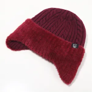 Winter warme gefütterte Strickmütze mit Ohrenklappen für Damen und Herren, Plüsch.