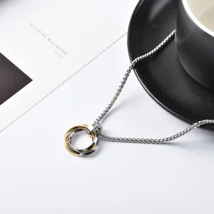 Collar con colgante de triple anillo de acero titanio, cadena de aros entrelazados, estilo hip-hop.