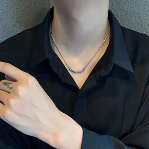 Men's titanium steel bamboo link necklace trendy niche collarbone chain stylish jewelry