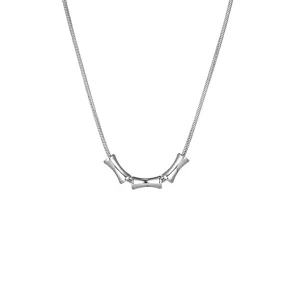Men's stylish titanium steel bamboo necklace, trendy niche minimalist silver clavicle chain.
