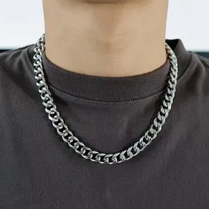 Modische Edelstahl Kubanische Kette Halskette fur Damen Herren Hip Hop Streetwear