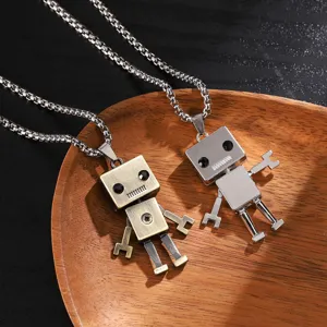 Hip Hop Robot Pendant Necklace Titanium Steel Box Chain For Men Women Street Style Jewelry Gift Bronze Silver