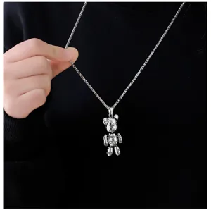 Hip hop titanium steel violent bear pendant necklace for men and women trendy street style