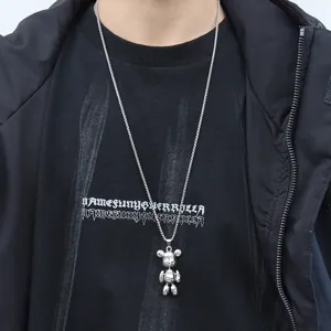 Titanium steel hip hop violent bear pendant necklace for men and women trendy jewelry.
