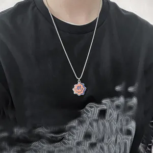 Hip Hop Wave Smiley Face Titanium Steel Necklace For Men Women Unisex Y2K Streetwear Alloy Pendant Fashion Jewelry Chain Necklace