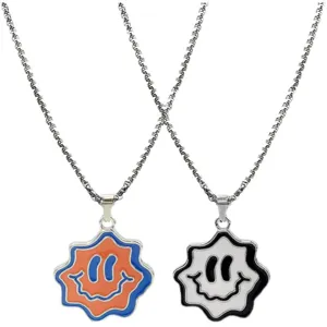 Trendy wavy smile face titanium steel couple necklace hip hop fashion jewelry accessories.