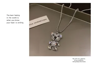 Rhinestone tiger pendant sweater chain titanium steel long necklace for women style