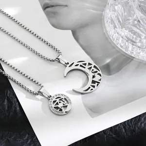 Titanium Steel Sun Moon Heart Pendant Necklace For Couples Hollow Letter Splicing Rhinestone Couple Necklace Jewelry Gift