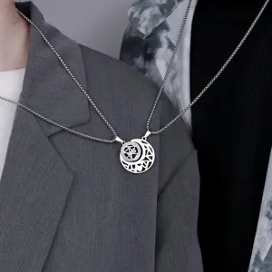 Couple sun and moon hollow pendant titanium steel necklace set for men and women matching gift.