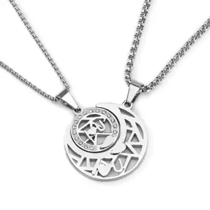 Stainless Steel Sun Moon Couple Necklace Matching Jigsaw Pendants Gift for Men Women