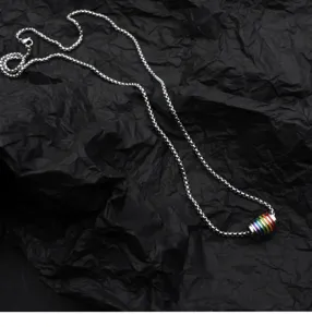 Stainless steel rainbow bead pendant necklace hip hop trendy jewelry chain for men and women