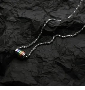 Stainless steel rainbow bead pendant necklace minimalist titanium steel chain jewelry item