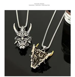Men hip hop titanium steel hannya demon mask pendant necklace gothic punk jewelry cool gift