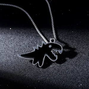 Hip Hop Titanium Steel Alloy Cartoon Little Dinosaur Pendant Necklace Enamel Drip Animal Sweater Chain For Men Women Unisex Hipster Daily Jewelry Gift