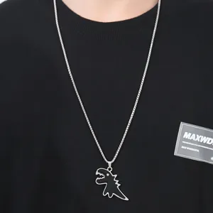 Cute black dinosaur pendant necklace for men and women, trendy titanium steel chain.