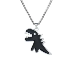 Cute black dinosaur pendant necklace stainless steel fashion jewelry for students couples