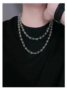 Men double layer thorn chain necklace hip hop titanium steel punk jewelry gothic accessory