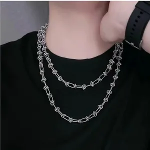 Hip Hop Titanium Steel Barbed Wire Thorns Pendant Necklace For Men Women Unisex Silver Color Punk High Street Chain Necklace Bracelet
