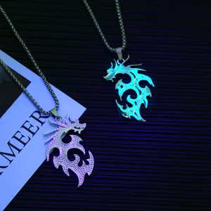 Men's luminous flame dragon pendant necklace hip hop style luminous jewelry glow in dark