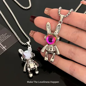 Collier lapin mécanique style hip hop chaîne pull couple argenté métal accessoire de mode tendance