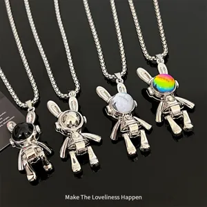 Collier pendentif lapin mécanique cool pour homme et femme, chaîne pull tendance hip-hop.