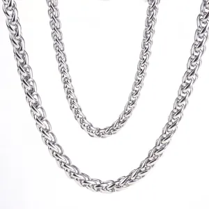 Stainless steel men's wheat chain necklace, stylish titanium steel hip hop dragon bone chain jewelry.