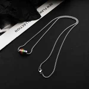 Stainless steel rainbow bead necklace, hip hop style spinner pendant chain for men and women.