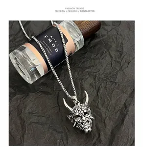 Men titanium steel hannya mask pendant necklace hip hop cool gothic sweater chain accessory