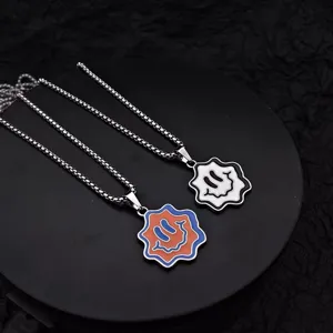Stainless steel wavy smiley face pendant necklace hip hop style titanium chain fashion jewelry