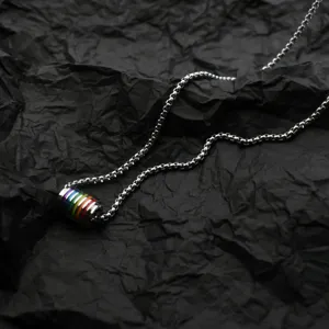 Titanium steel rainbow bead necklace for men and women, cool style pendant sweater chain.