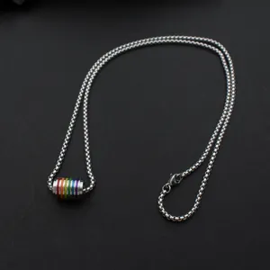 Stainless steel rainbow spinner pendant necklace for trendy daily wear, cool hip hop style jewelry.