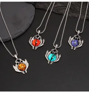 Detailed view of retro evil eye necklaces in multiple vibrant colors, stainless steel chains.
