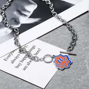 Hip Hop Titanium Steel Wavy Smiley Face Pendant Necklace Electroplated Alloy Smile Pendant O-Chain Sweater Chain For Unisex Daily Party Jewelry