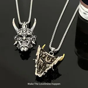 Titanium steel hannya mask pendant necklace hip hop dark style cool men's jewelry accessory