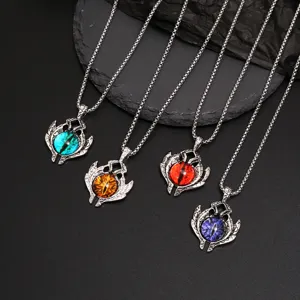 Vintage Titanium Steel Evil Eye Pendant Necklace Luminous Glow In The Dark Punk Hip Hop Bead Chain Sweater Necklace For Men Women Streetwear Jewelry